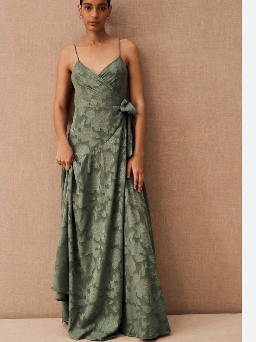 BHLDN Reid Hutch Moss Floral Wrap Maxi Dress